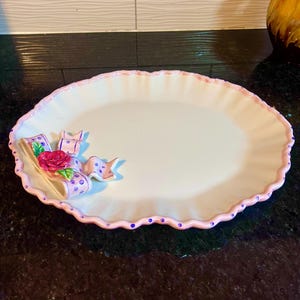 Vintage World Bazaar 3D Rosa Rose Seltene Servierplatte 16 "X 12" - Handbemalte Rosa Dekorative Ovale Schale