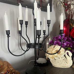 Vtg Forged Iron 10 Cups Light Candelabra | Vtg Hand Forged Wrought Iron 10 Candlesticks | Fireplace Mantle Candlestick Holder | Rare To Find