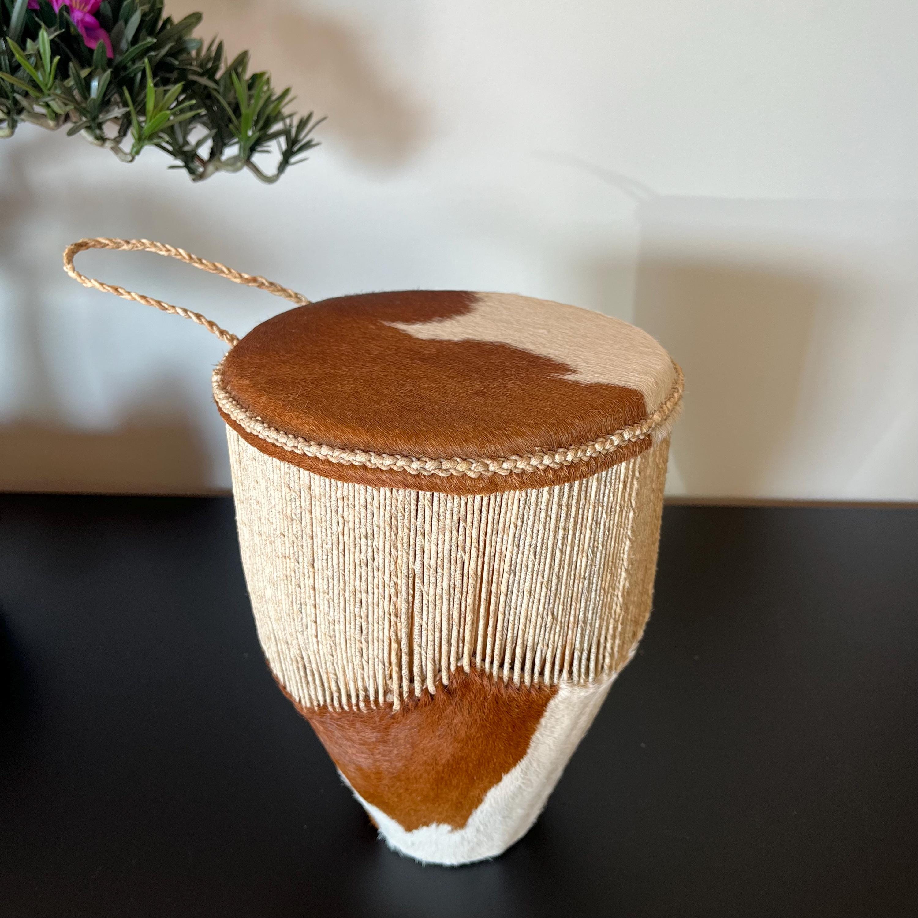 Tambour Amérindien Pueblo Fait Main, Véritable Peau De Vache, USA