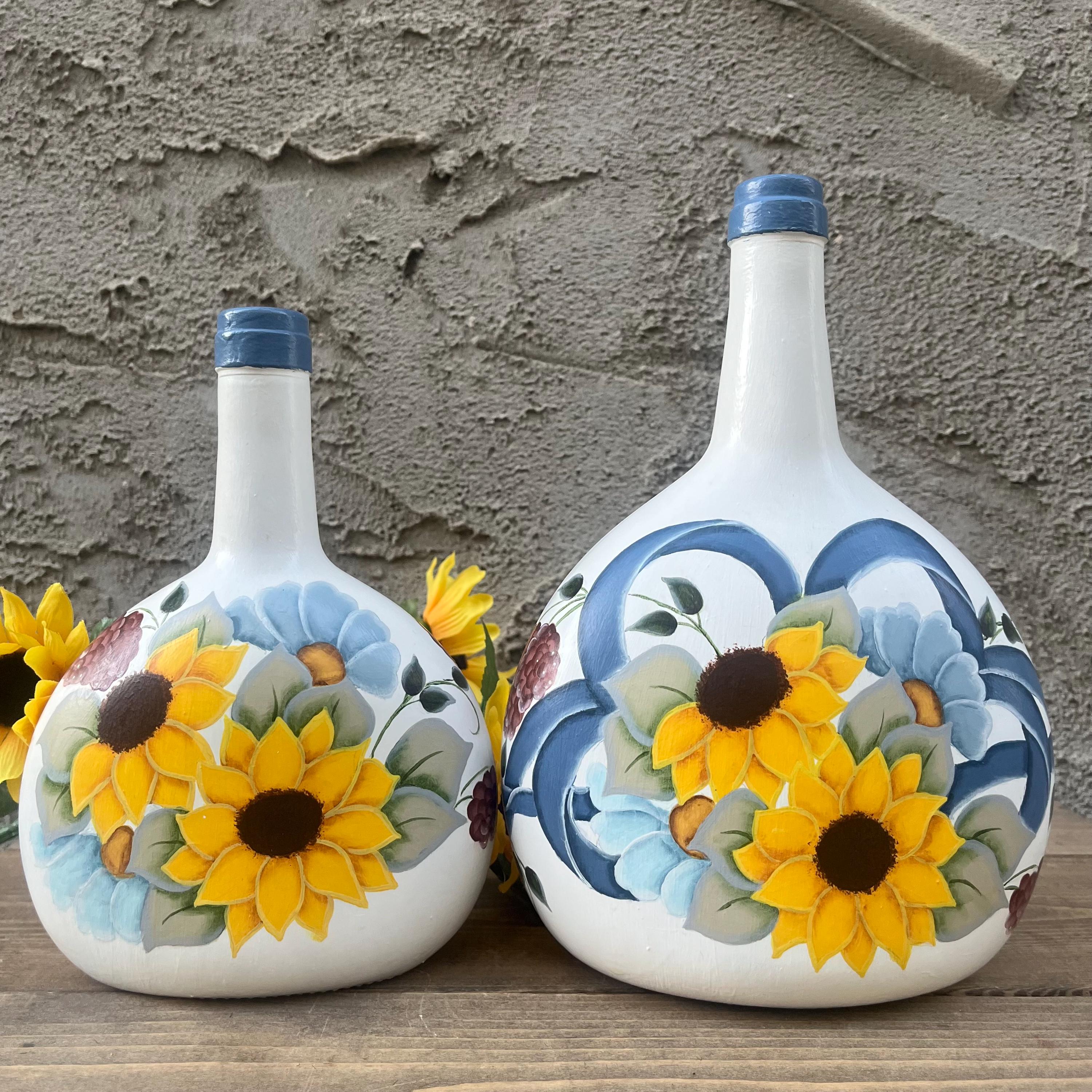 Vintage Hand Painted Sunflower Demijohn Vase Set - Etsy