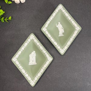 Wedgewood Olive Green Small Dish- Vintage Jasperware Diamond Shaped Trinket Dish- Decorative Collectible Plate- Classic Green Home Decor