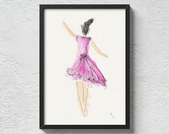 Ballet Painting: Original Ballerina Wall Art In Watercolour And Ink