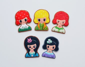 Final sale! Peculiar Girl Felt Brooch, Imaginary Girl Felt Brooch, Orchard Girl Brooch, Strawberry Girl Felt Pin