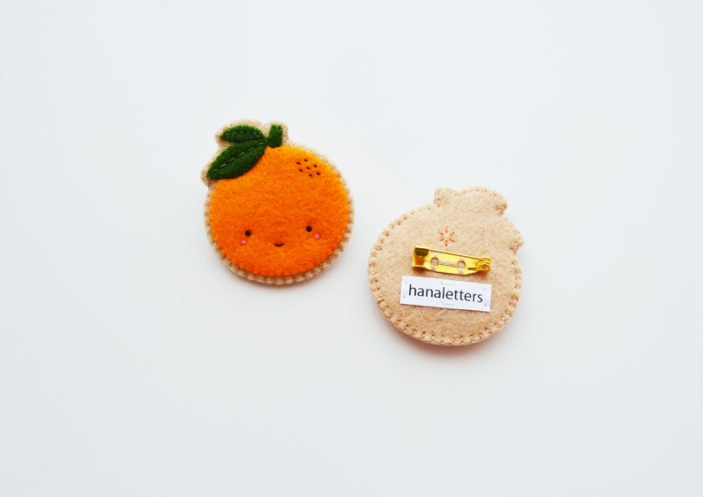 Orange Brooch, Fruit Brooch, Kawaii Orange Pin, Wearable Food Felt Brooch, Vegan Brooch image 7