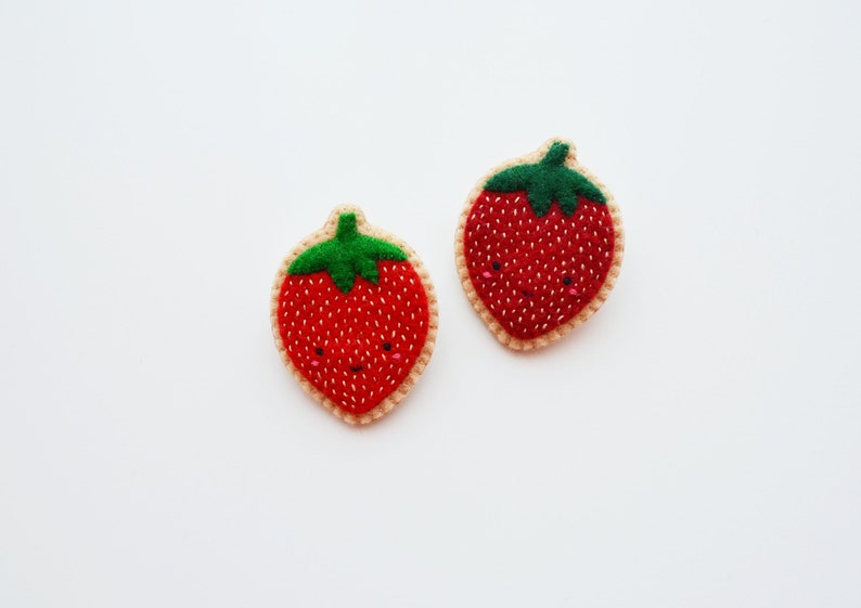 Strawberry Brooch, Fruit Brooch, Kawaii Strawberry Pin, Wearable Food Felt Brooch, Vegan Brooch image 1