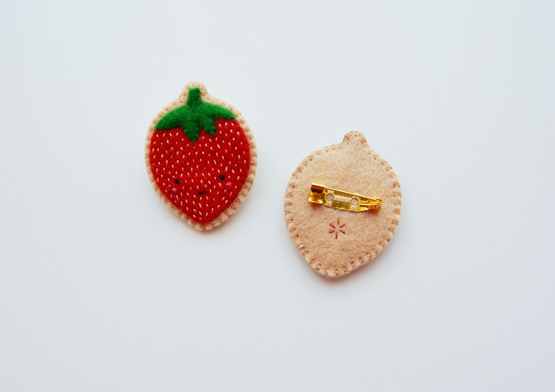 Strawberry Brooch, Fruit Brooch, Kawaii Strawberry Pin, Wearable Food Felt Brooch, Vegan Brooch image 7