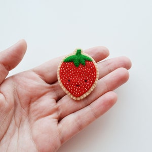 Strawberry Brooch, Fruit Brooch, Kawaii Strawberry Pin, Wearable Food Felt Brooch, Vegan Brooch image 4