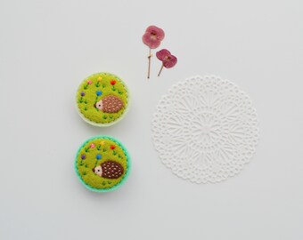 Forgotten in the Garden Felt Brooch, Tiny Hedgehog Brooch, Hedgehog Pin, Spring Brooch, Miniature Felt Hedgehog Brooch