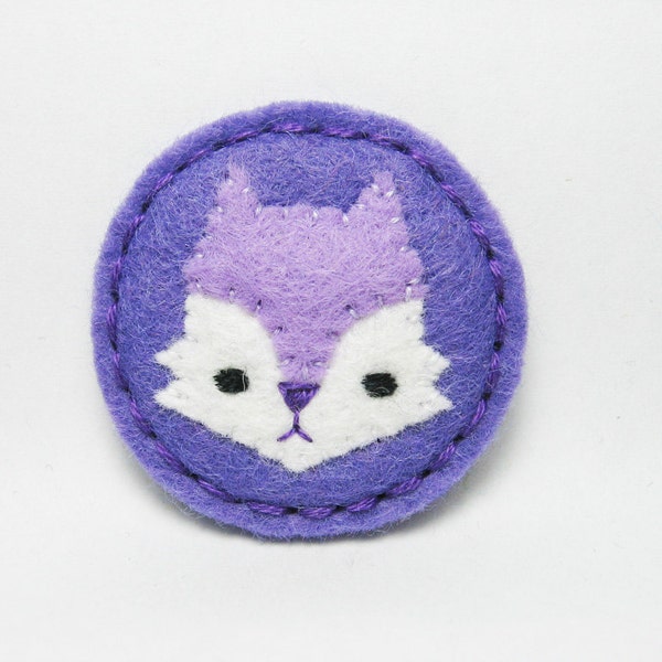 SALE Tiny purple serious fox felt brooch