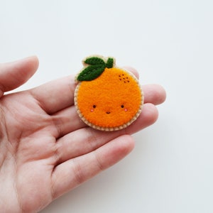 Orange Brooch, Fruit Brooch, Kawaii Orange Pin, Wearable Food Felt Brooch, Vegan Brooch image 6