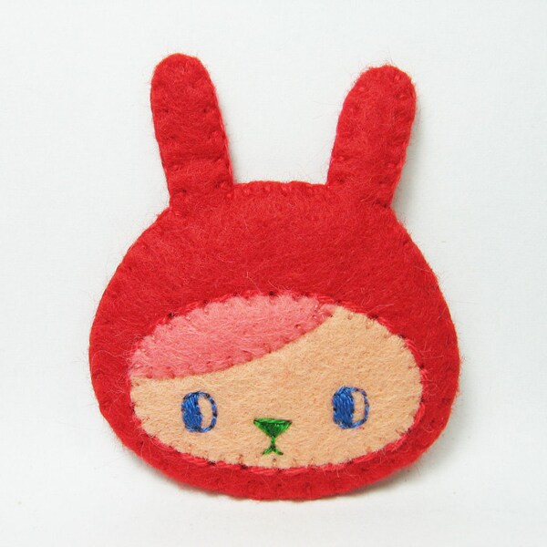 Curious rabbit girl felt pin