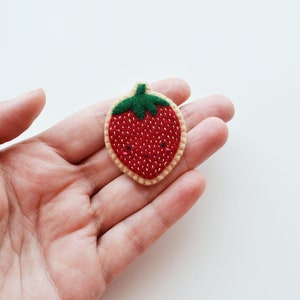 Strawberry Brooch, Fruit Brooch, Kawaii Strawberry Pin, Wearable Food Felt Brooch, Vegan Brooch image 6