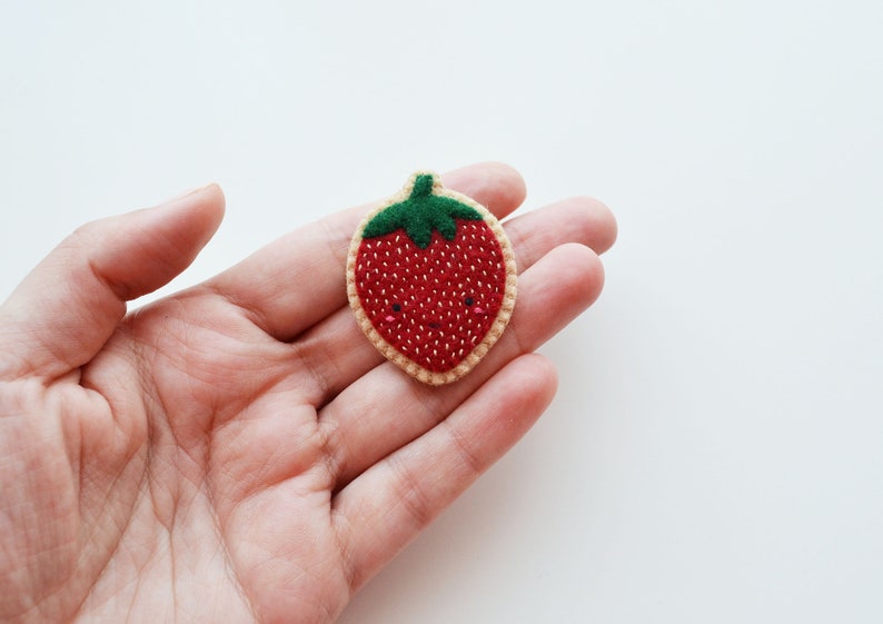 Strawberry Brooch, Fruit Brooch, Kawaii Strawberry Pin, Wearable Food Felt Brooch, Vegan Brooch image 6