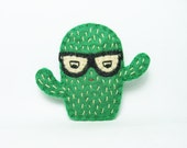 Angry cactus with glasses felt brooch