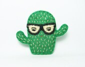 Angry cactus with glasses felt brooch