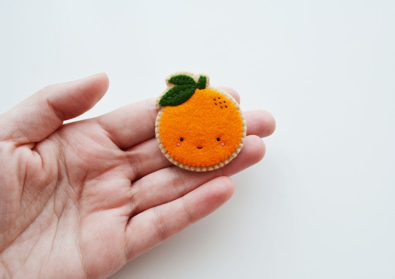 Orange Brooch, Fruit Brooch, Kawaii Orange Pin, Wearable Food Felt Brooch, Vegan Brooch image 4