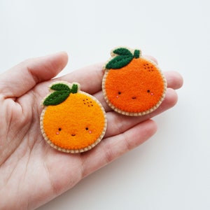 Orange Brooch, Fruit Brooch, Kawaii Orange Pin, Wearable Food Felt Brooch, Vegan Brooch image 2