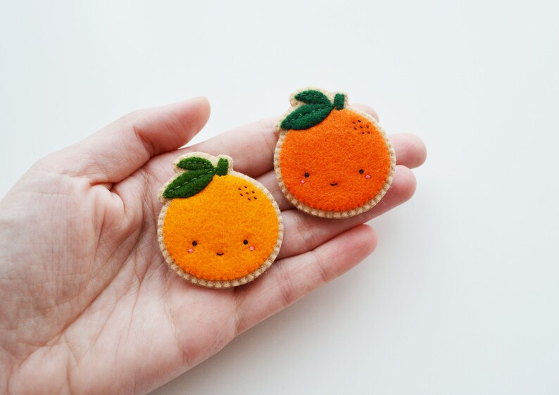 Orange Brooch, Fruit Brooch, Kawaii Orange Pin, Wearable Food Felt Brooch, Vegan Brooch image 2