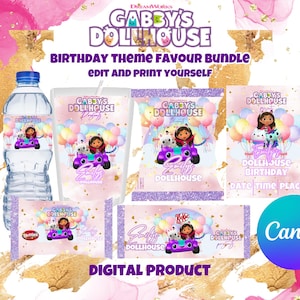 gabby doll house party favor | custom party favor | girl party theme | gabby doll house theme birthday templates | custom templates