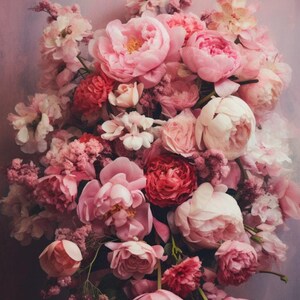 Romantic Blush Pink Peony, Rose Floral Bouquet Print, Vintage-Inspired Wall Art, Soft Pastel Aesthetic