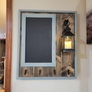 Entryway key holder and chalkboard/message board with lantern