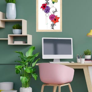 Handgezeichnet und beschriftet Fett, Art, Worthy | Moderner geometrischer Blumen Kunstdruck auf mattem Premium Papier (keine Digitaldrucke)
