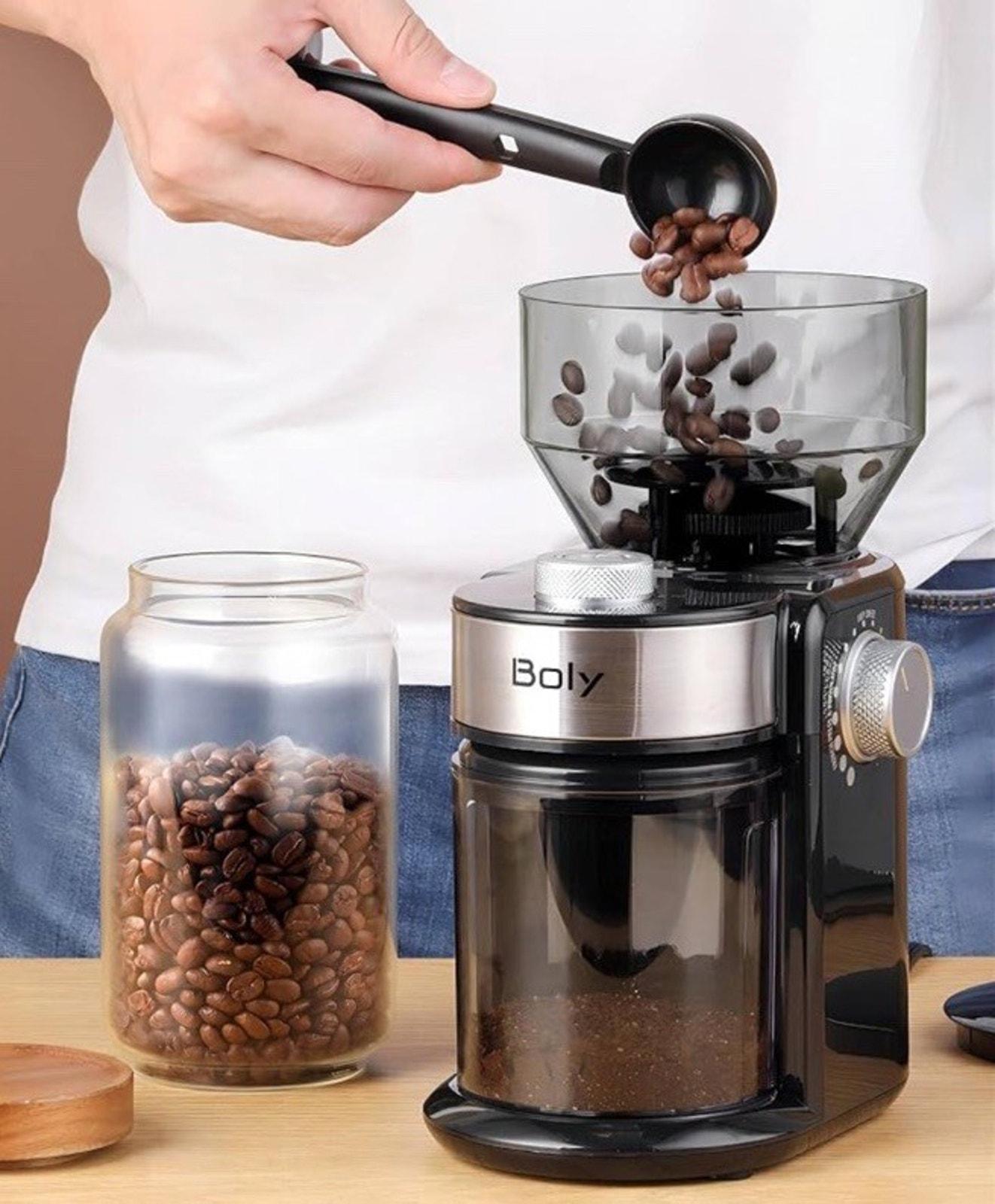 Sboly Flat Burr Coffee Grinder, Large Hopper with 18 Grinding Options HY-1421