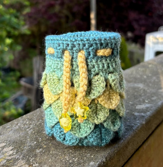Crochet Dragon Scale Dice Bag Blue Green Yellow