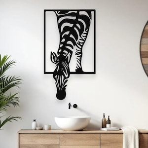 Geometric Zebra Metal Wall Art, Abstract Animal Decor, Modern Wall Hanging, Metal Home Decoration, Unique Housewarming Gift