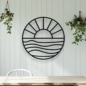 Sun and Waves Metal Wall Art, Ocean-Inspired Decor, Beach House Wall Hanging, Lake House Accent, Coastal Sun Wall Sign, Modern Wall Art