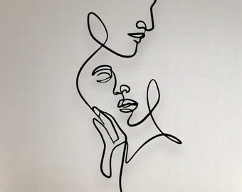 Abstraktes Line Art Paar Metallwandkunst | Minimale Frau & Mann Silhouette Design | Moderne romantische Wanddekoration für zu Hause