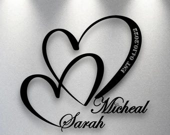 Custom Metal Wall Art, Personalized Wedding Gift for Couple, Metal Heart with Name and Date, Engagement Announcement Sign, Anniversary Gift