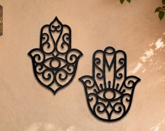 Decorative Hamsa Hand Metal Wall Art Set – Boho Evil Eye Wall Décor – Spiritual Home Accent