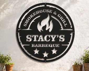 Custom BBQ Metal Sign – Personalized Outdoor Grill Wall Art |Backyard Barbecue Decor | Custom Name BBQ Plaque  Perfect Gift for Grill Lovers