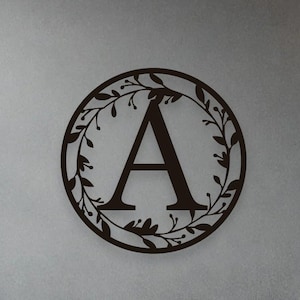 Metal Circle Letter A Monogram with Leaf | Wall Monogram Sign | Personalized Couples Gift | A Letter Decor | Wedding Gift Metal Sign