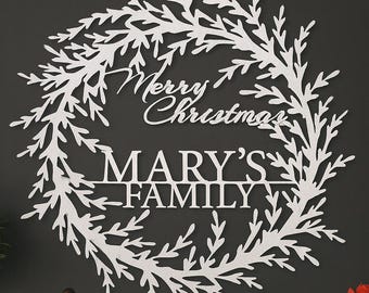 Targa in metallo personalizzata con nome di famiglia per "Buon Natale" / Targa natalizia personalizzata con ghirlanda