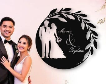 Wedding Gifts for Couples | Personalized Love Sign with Names and Dates | Modern Home Decor | Anniversary Gift | Wedding Door Decoration