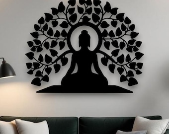 Buddha Tree of Life Metal Wall Art | Spiritual Meditation Wall Decor | Zen Yoga Room Sculpture | Boho Living Room Accent