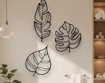 3-Piece Leaf Metal Wall Art Set|Modern Nature-Inspired Wall Decor |Minimalist Botanical Wall Hanging |Bedroom, Living Room & Bathroom Accent