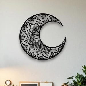 Metalen muurkunst mandala maan | Celestial woondecoratie | Spiritueel maanmuuraccent | Boho maanfasedecor | Uniek maancadeau