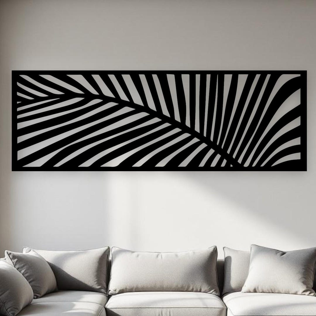 Modern Palm Leaf Metal Wall Art – Botanical Tropical Decor, Black ...