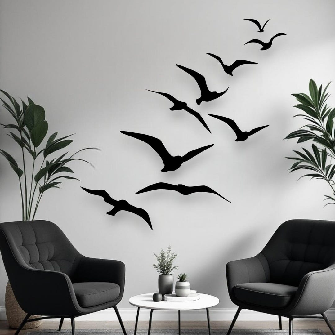 9-piece Flock of Birds Metal Wall Art | Minimalist Steel Bird Set ...