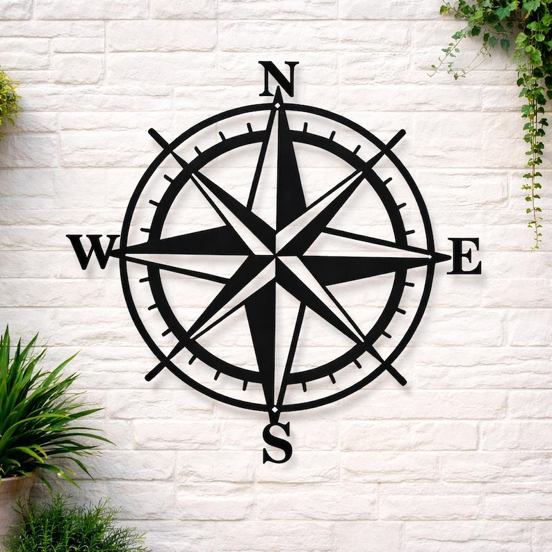 Nautical Compass Metal Wall Art | Coastal Compass Decor | Beach House ...