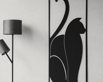 Rectangle Cat Metal Wall Art | Modern Silhouette Sculpture