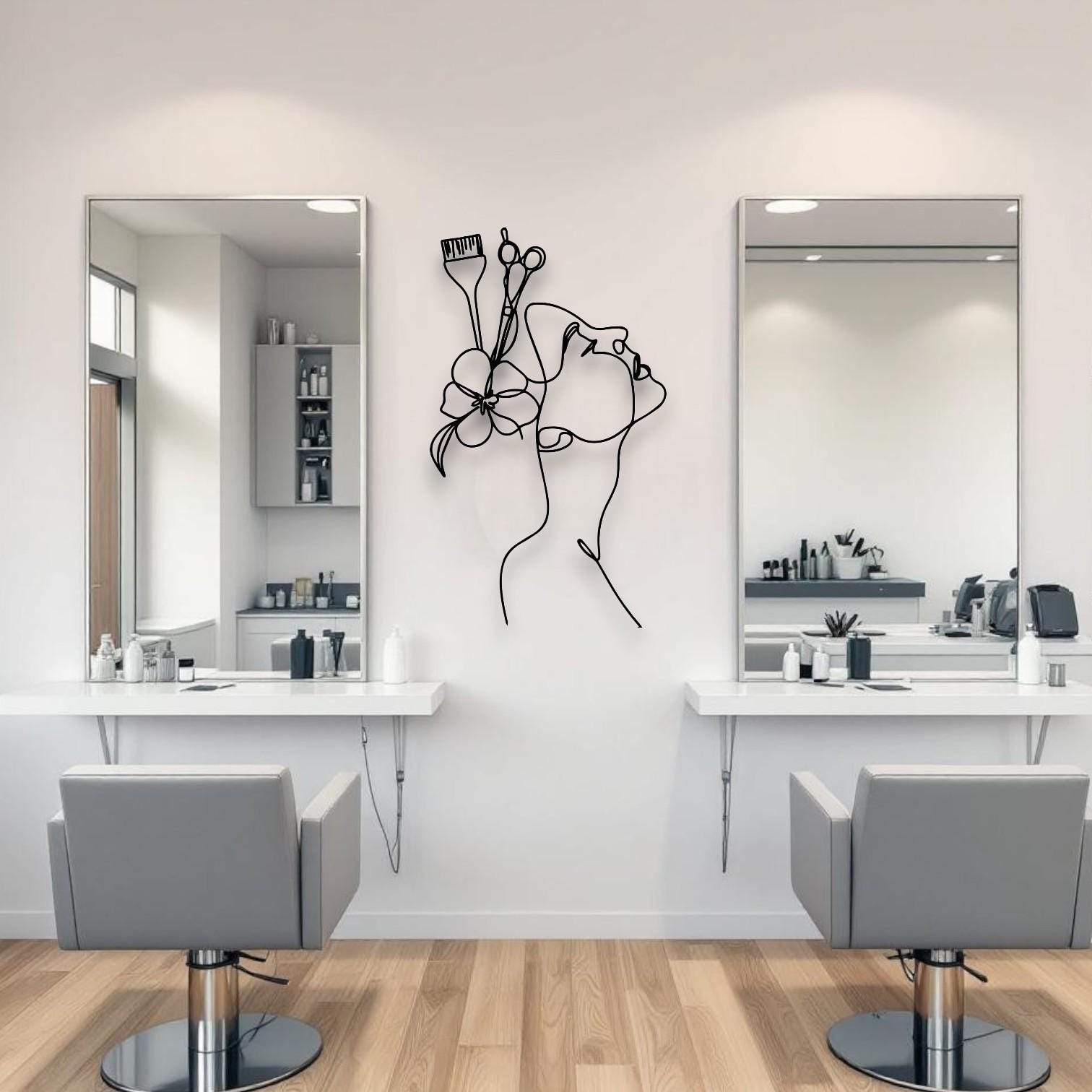Placa de parede de metal para salão de cabeleireiro | Arte de parede elegante para salão de cabeleireiro | Decoração de estúdio de cabelo feminino | Decoração de parede para salão de beleza | Decoração moderna para salão de beleza