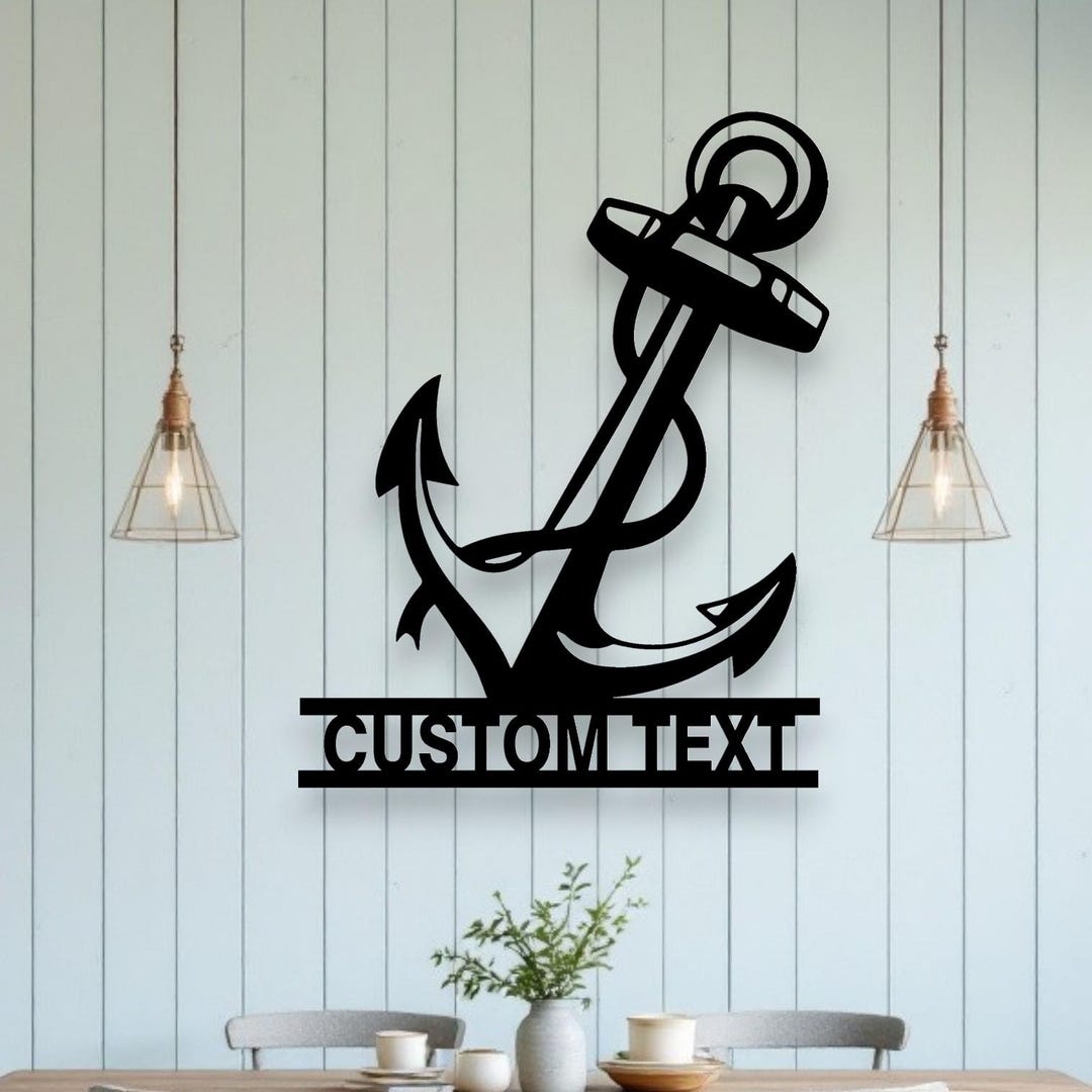 Personalized Nautical Anchor Metal Wall Art – Custom Marine Name Sign ...