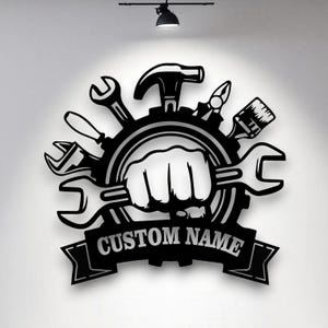 Custom Garage Metal Wall Art | Personalized Workshop Name Sign| Mechanic Decor | Artistic Decor | Great for Workshop | Father&#39;s Day Gift