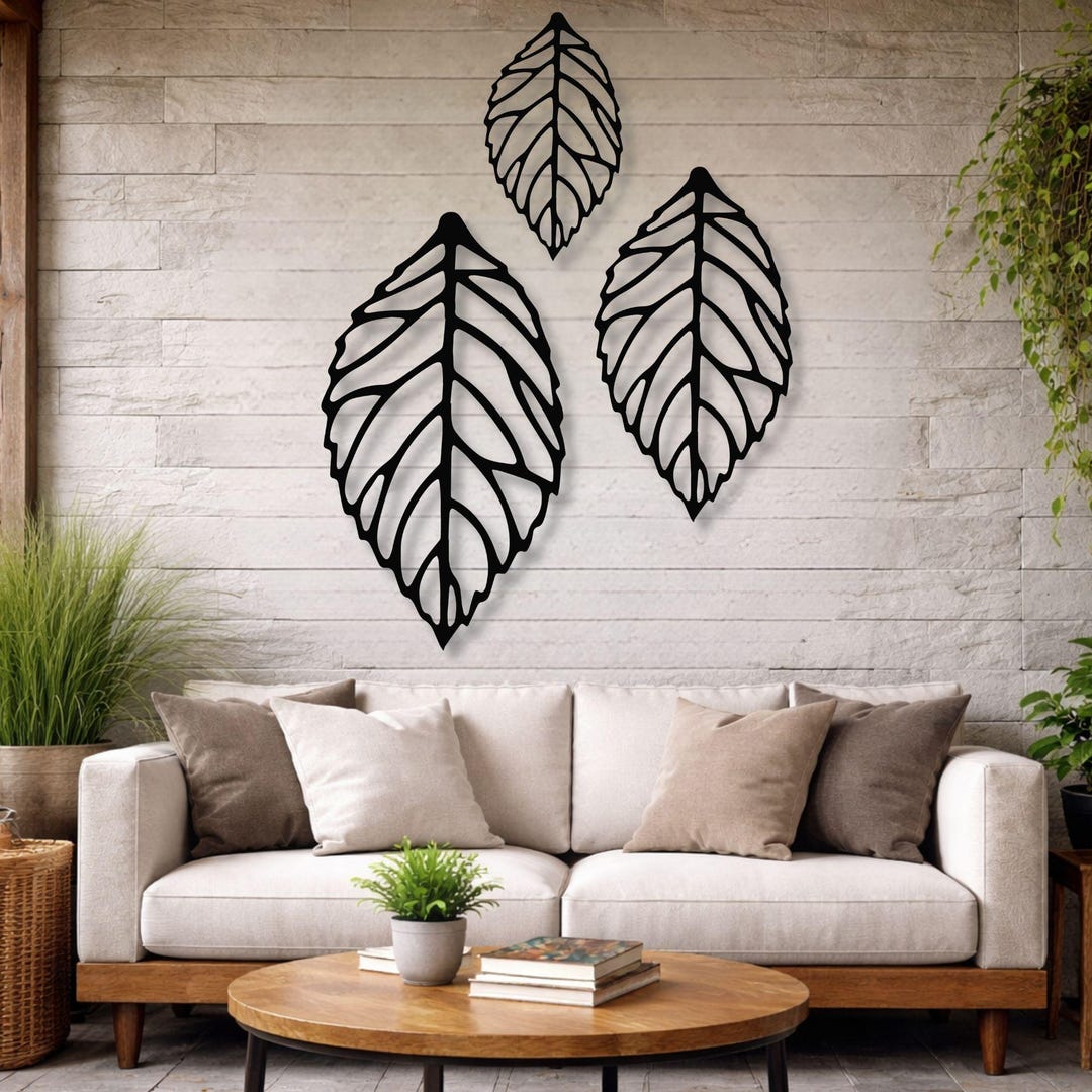 3-piece Botanical Leaf Metal Wall Art – Modern Nature Inspired Wall ...