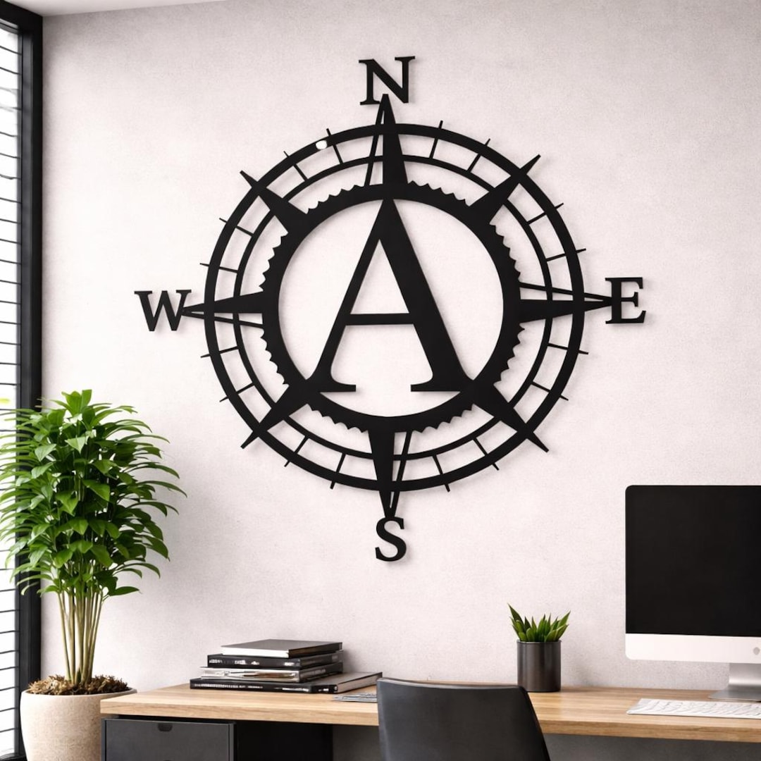 Custom Initial Compass Metal Wall Art – Nautical Home Decor - Etsy