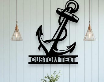 Personalized Nautical Anchor Metal Wall Art – Custom Marine Name Sign, Sailor Gift, Sea-Inspired Decor, Father&#39;s Day or Anniversary Gift